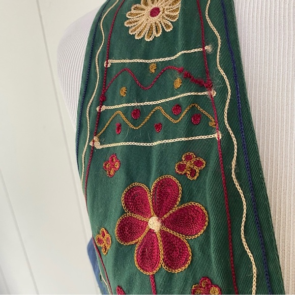 VTG 80s 90s Solutions Green Blue Floral Embroidered Vest Size Large Boho Grunge - Picture 15 of 15